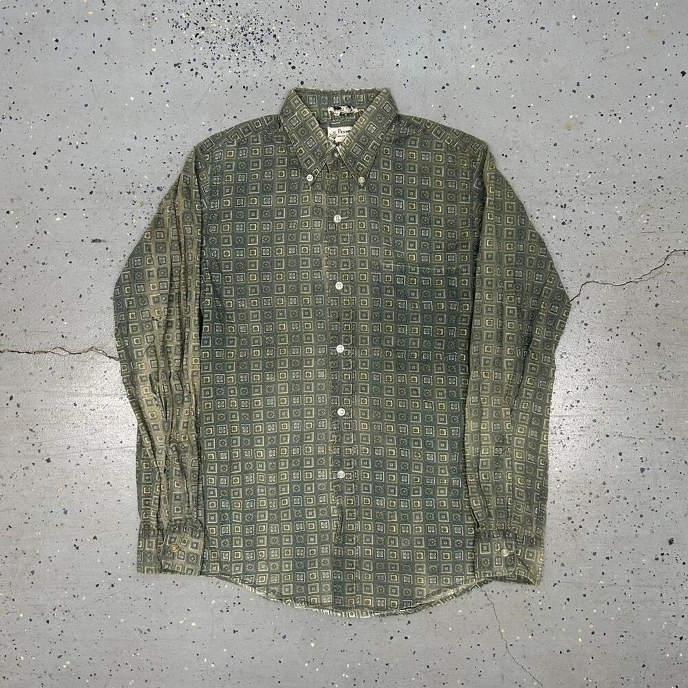 50s/60s Green and cream pennys vintage button-up shirt
